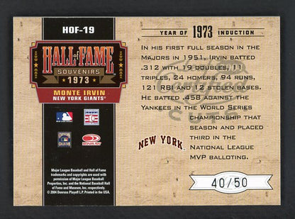 2004 Leaf Certified Cuts #HOF-19 Monte Irvin Giants Signed 520693