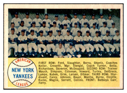 1958 Topps Baseball #246 New York Yankees Team EX+ 520890