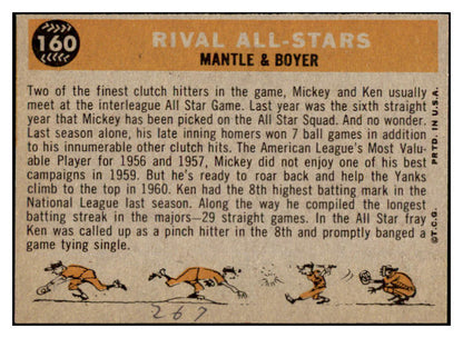 1960 Topps Baseball #160 Mickey Mantle Ken Boyer EX-MT 521177