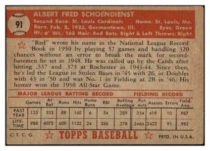 1952 Topps Baseball #091 Red Schoendienst Cardinals EX 521519