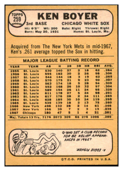 1968 Topps Baseball #259 Ken Boyer White Sox NR-MT 521694