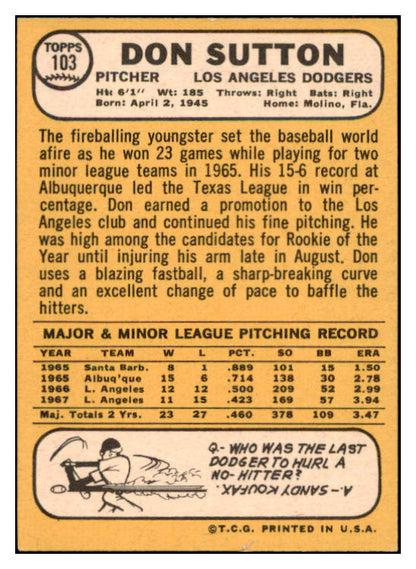 1968 Topps Baseball #103 Don Sutton Dodgers NR-MT 521713