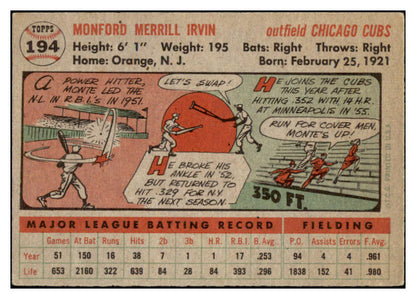 1956 Topps Baseball #194 Monte Irvin Cubs EX+/EX-MT 521738