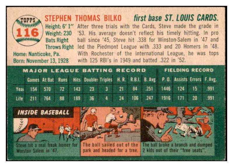 1954 Topps Baseball #116 Steve Bilko Cardinals EX-MT 521940