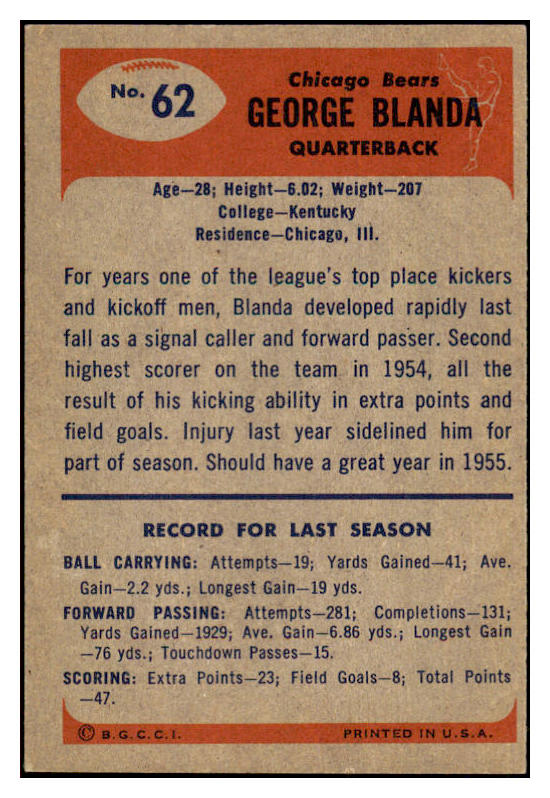 1955 Bowman Football #062 George Blanda Bears EX-MT 522127
