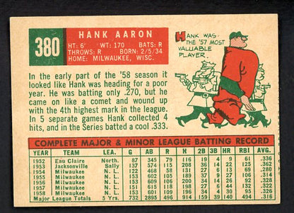 1959 Topps Baseball #380 Hank Aaron Braves VG-EX 522326