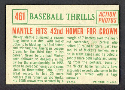 1959 Topps Baseball #461 Mickey Mantle IA Yankees VG-EX 522343
