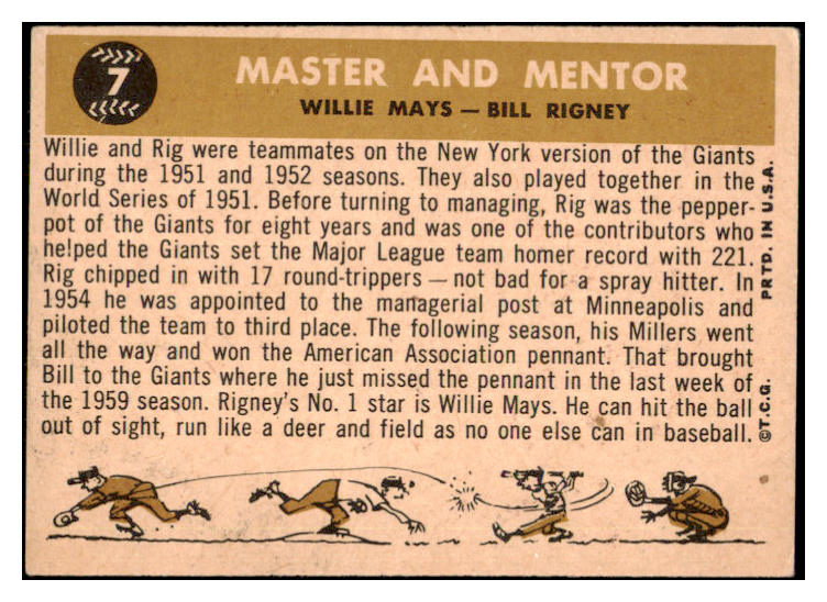 1960 Topps Baseball #007 Willie Mays Bill Rigney EX-MT 522445