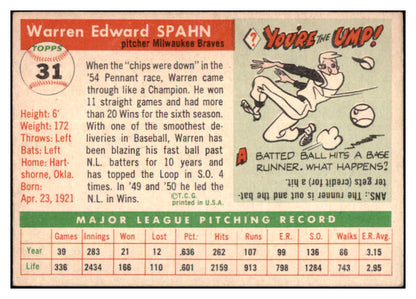 1955 Topps Baseball #031 Warren Spahn Braves VG-EX 522552
