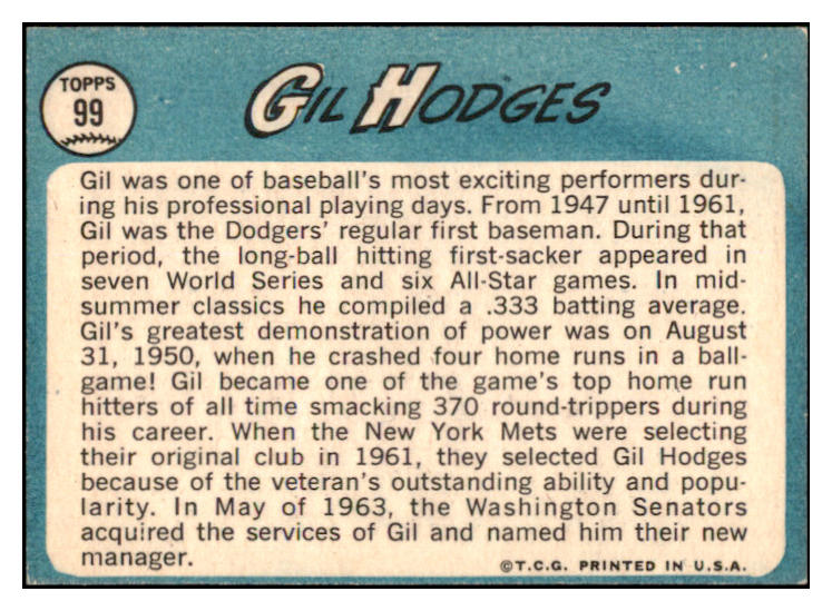 1965 Topps Baseball #099 Gil Hodges Senators EX-MT 522664
