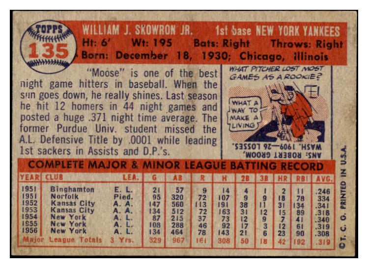 1957 Topps Baseball #135 Bill Skowron Yankees EX-MT 523773