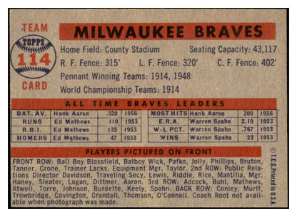 1957 Topps Baseball #114 Milwaukee Braves Team EX-MT 523811