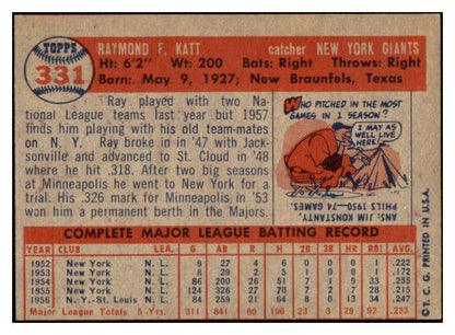 1957 Topps Baseball #331 Ray Katt Giants EX 523890