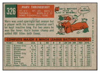 1959 Topps Baseball #326 Marv Throneberry Yankees EX-MT 524315