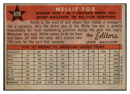 1958 Topps Baseball #479 Nellie Fox A.S. White Sox EX 524351