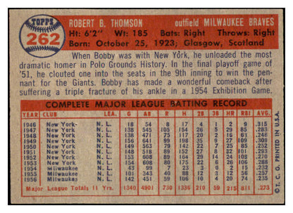 1957 Topps Baseball #262 Bobby Thomson Braves EX-MT 524386