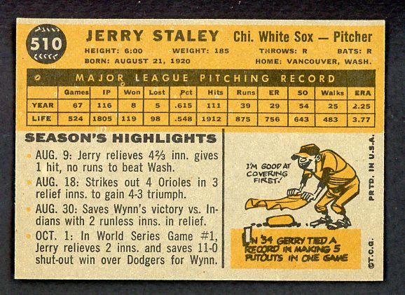 1960 Topps Baseball #510 Jerry Staley White Sox EX-MT 524436
