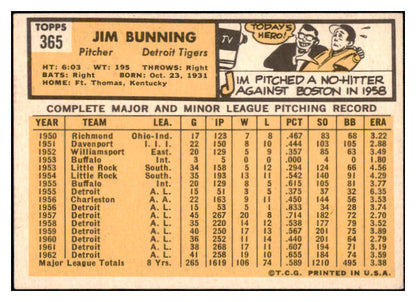 1963 Topps Baseball #365 Jim Bunning Tigers EX-MT 524548