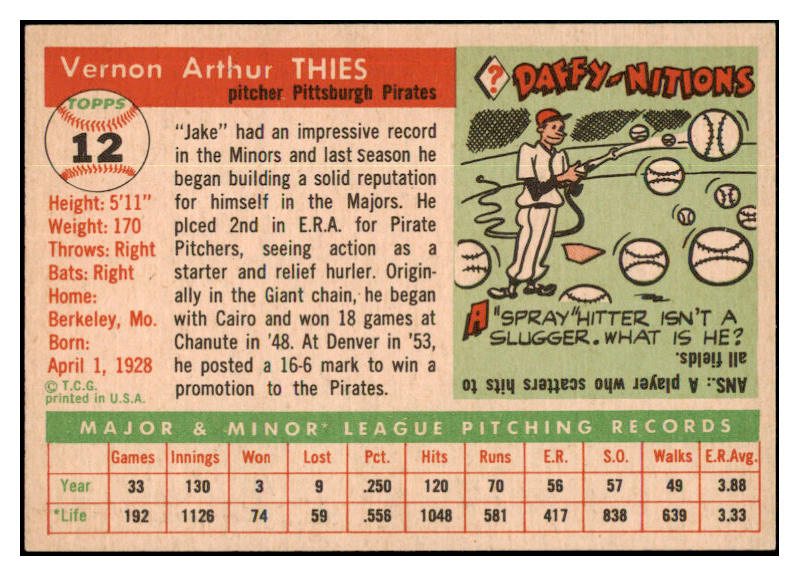 1955 Topps Baseball #012 Jake Thies Pirates NR-MT 524613