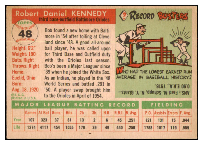 1955 Topps Baseball #048 Bob Kennedy Orioles NR-MT 524630