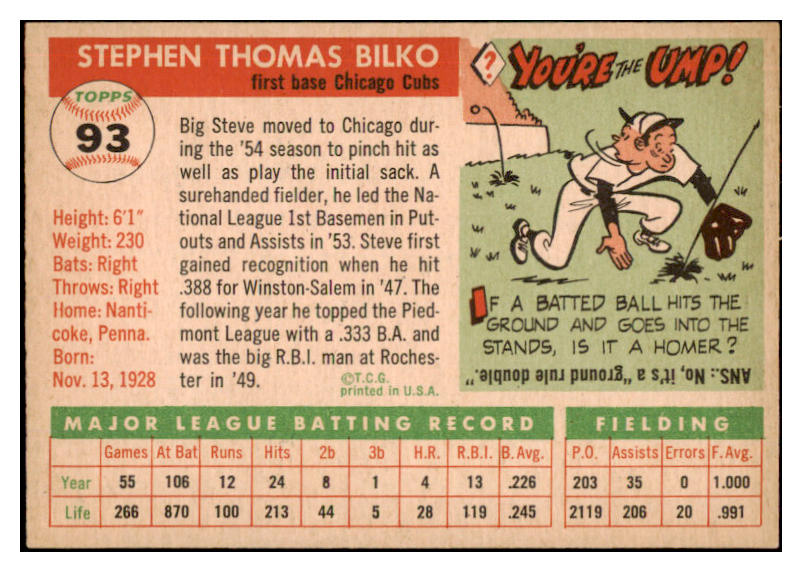 1955 Topps Baseball #093 Steve Bilko Cubs NR-MT 524658