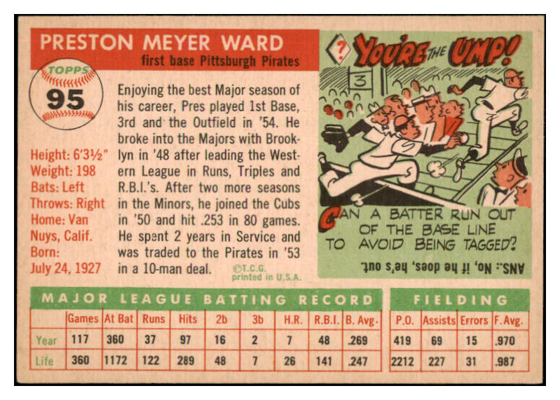 1955 Topps Baseball #095 Preston Ward Pirates NR-MT 524660