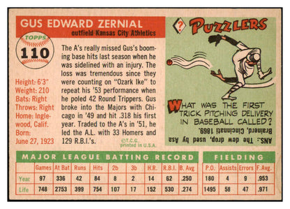 1955 Topps Baseball #110 Gus Zernial A's NR-MT 524670