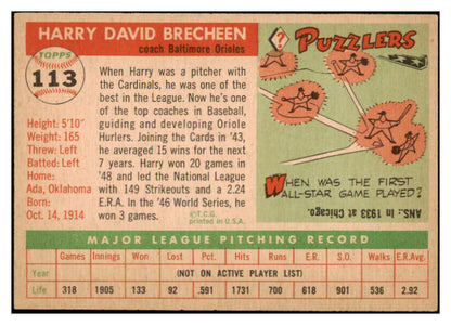 1955 Topps Baseball #113 Harry Brecheen Orioles NR-MT 524673