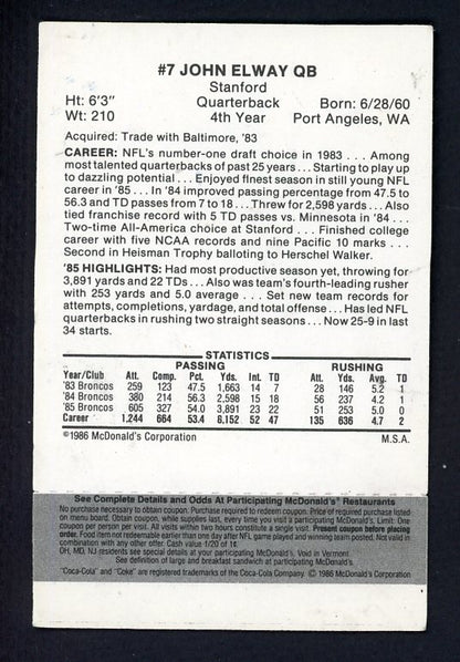 1986 McDonalds #007 John Elway Broncos VG-EX 524815