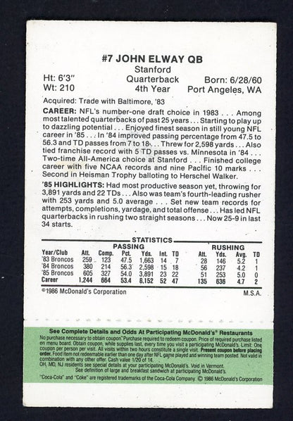 1986 McDonalds #007 John Elway Broncos EX-MT 524818