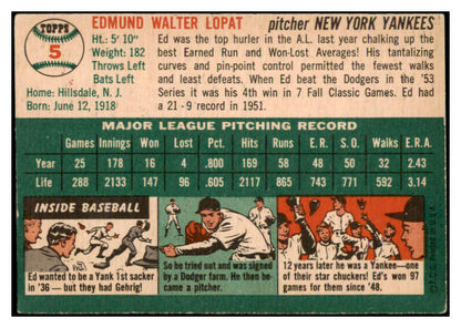 1954 Topps Baseball #005 Eddie Lopat Yankees EX 524841