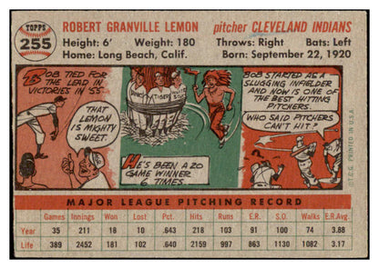 1956 Topps Baseball #255 Bob Lemon Indians EX 524916