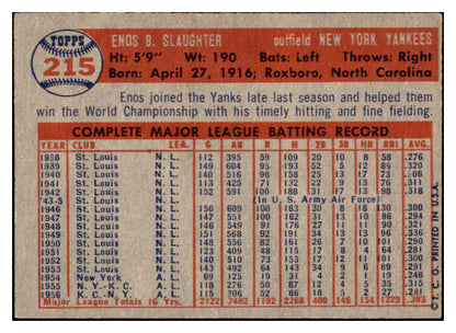 1957 Topps Baseball #215 Enos Slaughter Yankees VG-EX 525007