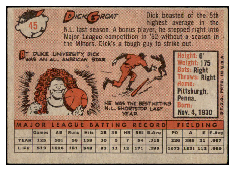 1958 Topps Baseball #045 Dick Groat Pirates VG-EX 525040