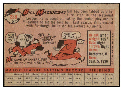 1958 Topps Baseball #238 Bill Mazeroski Pirates VG-EX 525048