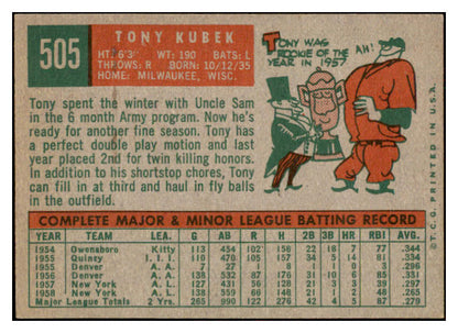 1959 Topps Baseball #505 Tony Kubek Yankees EX+/EX-MT 525081