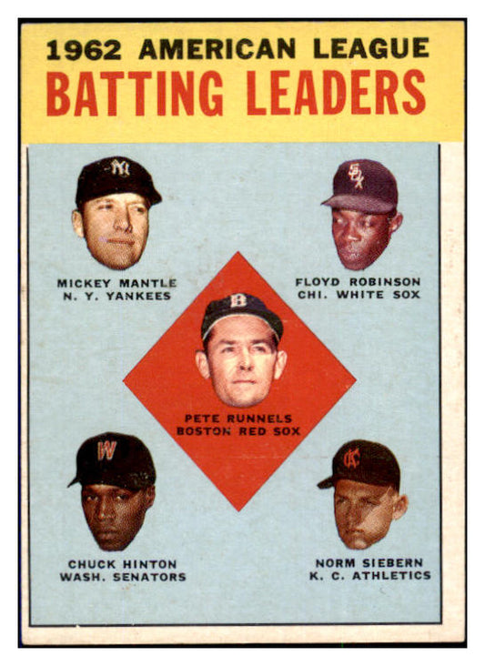 1963 Topps Baseball #002 A.L. Batting Leaders Mickey Mantle EX+/EX-MT 525166