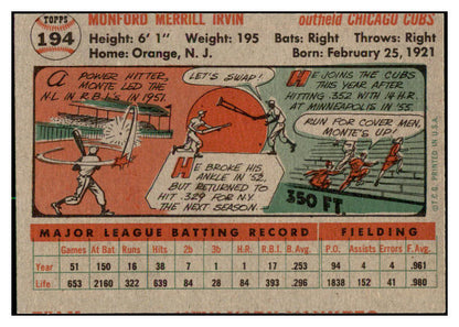 1956 Topps Baseball #194 Monte Irvin Cubs VG 525246