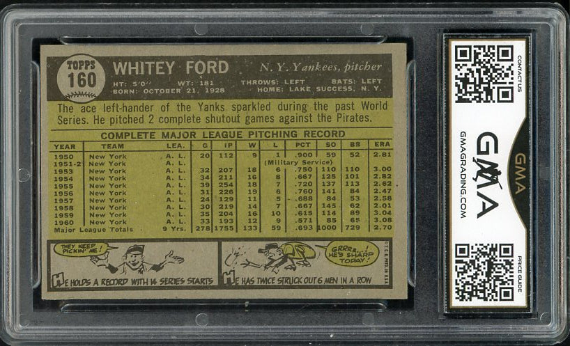 1961 Topps Baseball #160 Whitey Ford Yankees GMA 6 EX-MT 525261