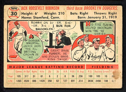 1956 Topps Baseball #030 Jackie Robinson Dodgers GD-VG White 525271