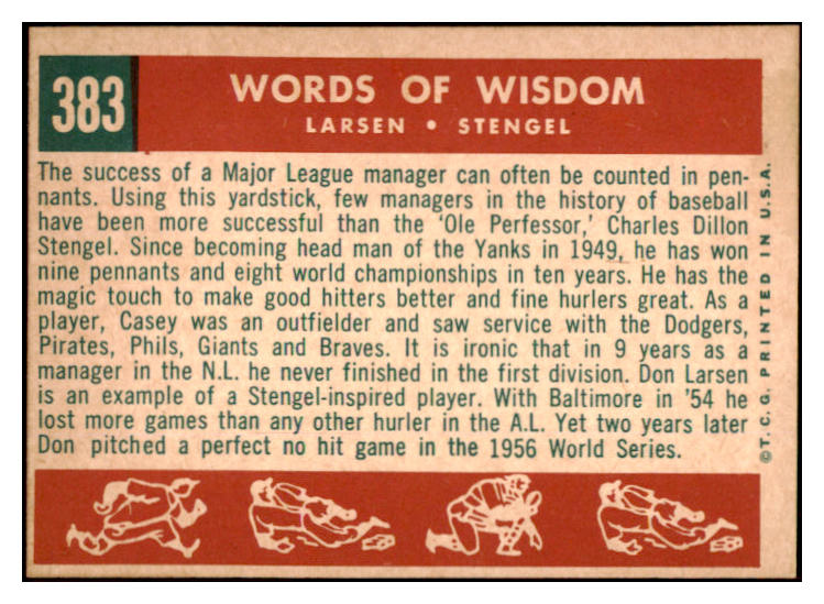 1959 Topps Baseball #383 Casey Stengel Don Larsen EX-MT 525370