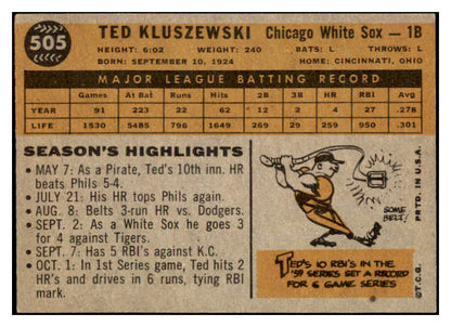 1960 Topps Baseball #505 Ted Kluszewski White Sox EX-MT 525418