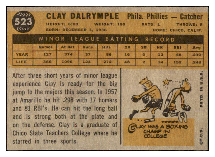 1960 Topps Baseball #523 Clay Dalrymple Phillies EX-MT 525445