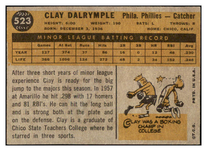 1960 Topps Baseball #523 Clay Dalrymple Phillies EX-MT 525445