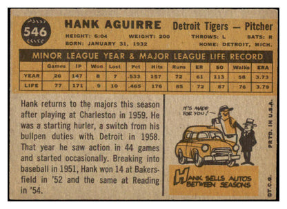 1960 Topps Baseball #546 Hank Aguirre Tigers EX-MT 525460