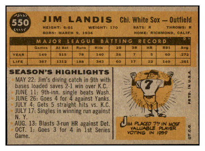 1960 Topps Baseball #550 Jim Landis White Sox EX-MT 525462