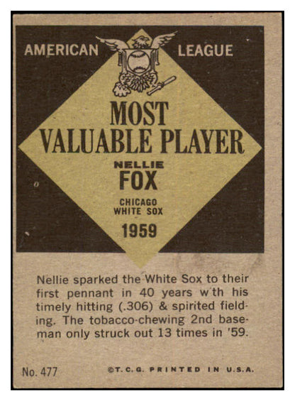 1961 Topps Baseball #477 Nellie Fox MVP White Sox EX-MT 525482