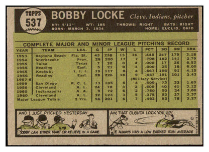 1961 Topps Baseball #537 Bobby Locke Indians EX-MT 525517