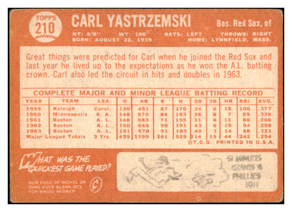 1964 Topps Baseball #210 Carl Yastrzemski Red Sox GD-VG 525617
