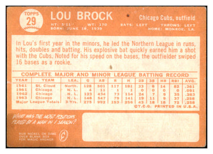 1964 Topps Baseball #029 Lou Brock Cubs VG-EX 525622